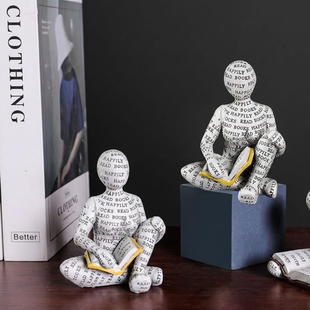 Creative Abstract Book Lover Sitting & Lying Figure Sculpture - Figurine - Camping - Seravelle Home