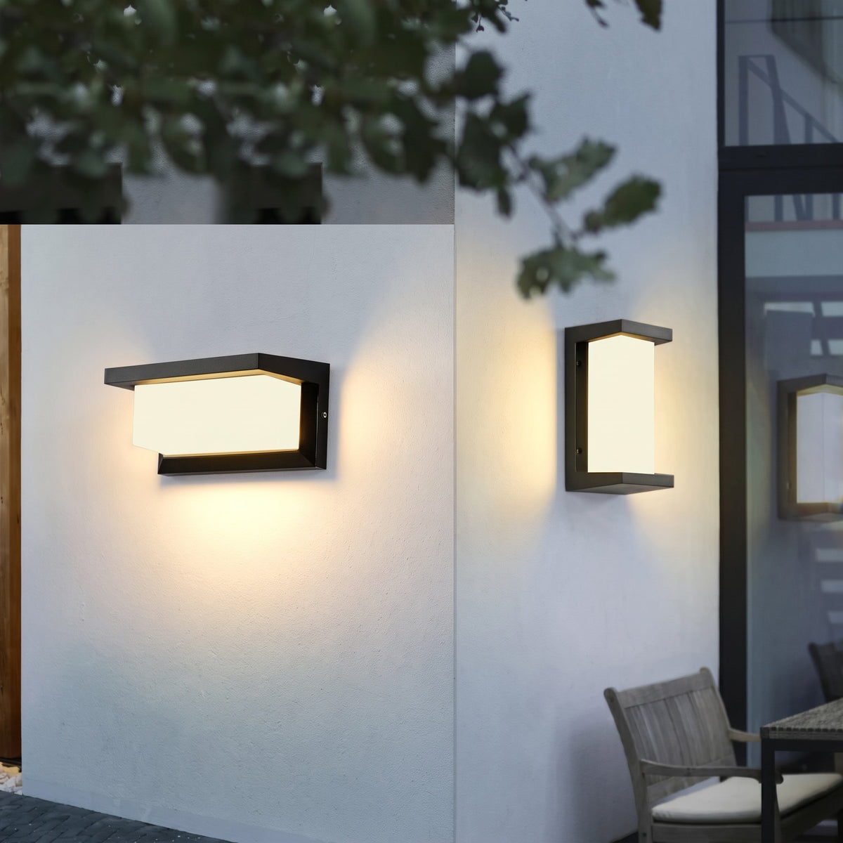 Modern Outdoor Wall Light Rectangular Dark Frame Horizontal or Vertical Mount