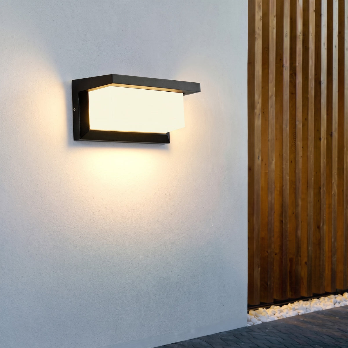 Modern Outdoor Wall Light Rectangular Dark Frame Horizontal or Vertical Mount