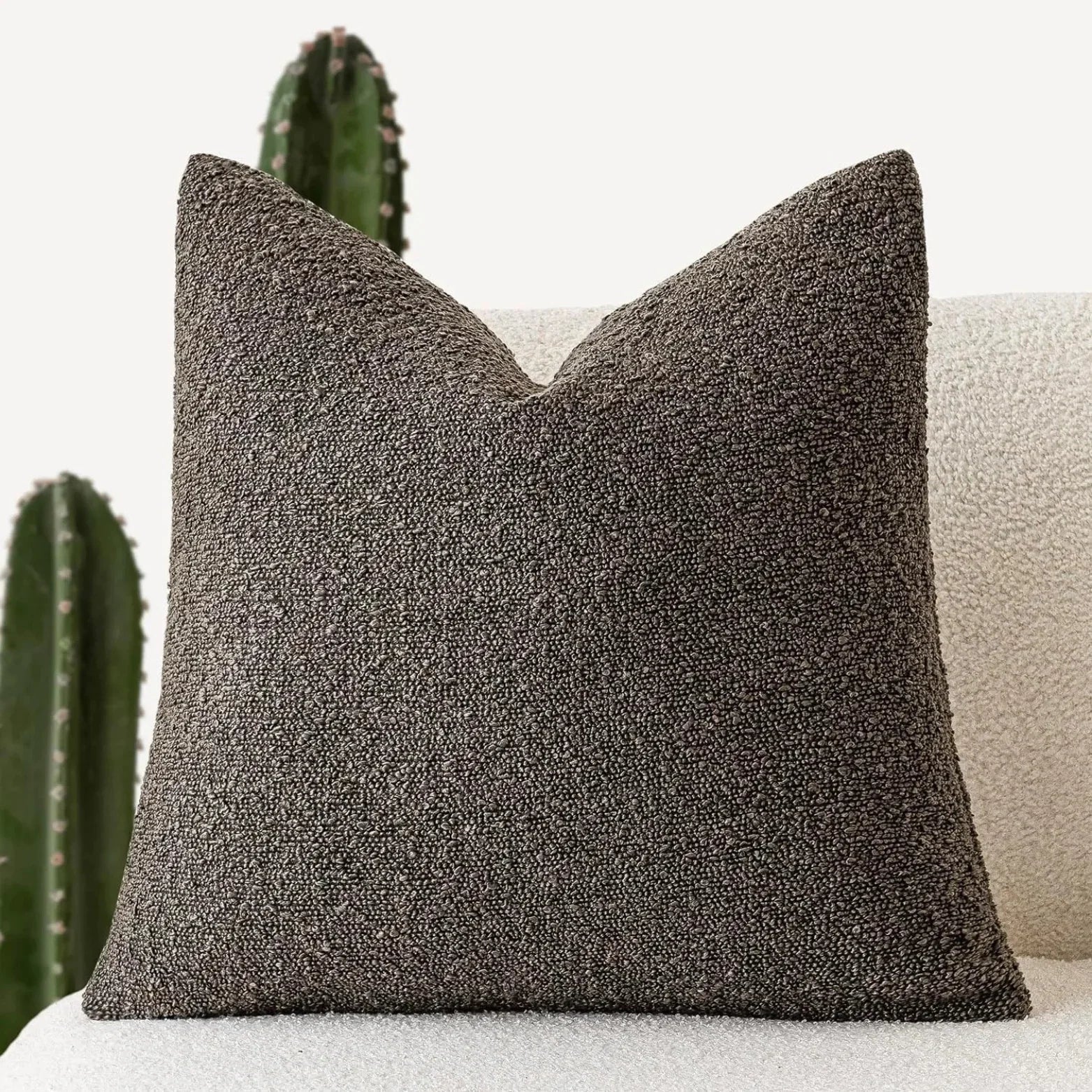 Decorative Bouclé Cushion Cover with Soft Loop Texture - Pillowcase - Dark Brown - Seravelle Home