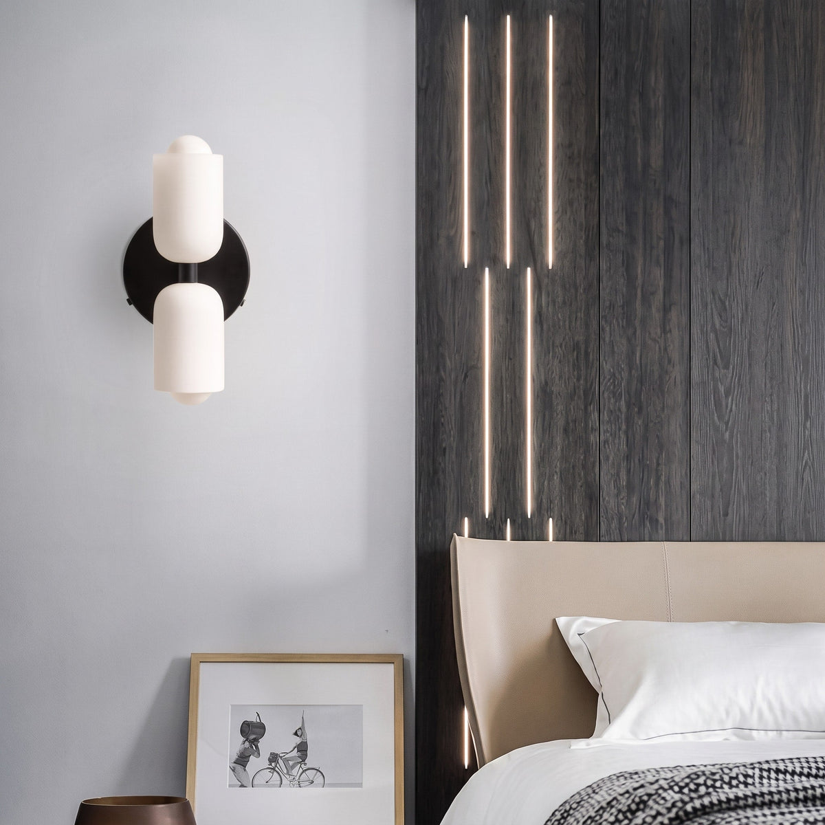 Double Head Wall Lights with Brass Frame and Glass Shades - Wall Light Fixtures - Black - Seravelle Home