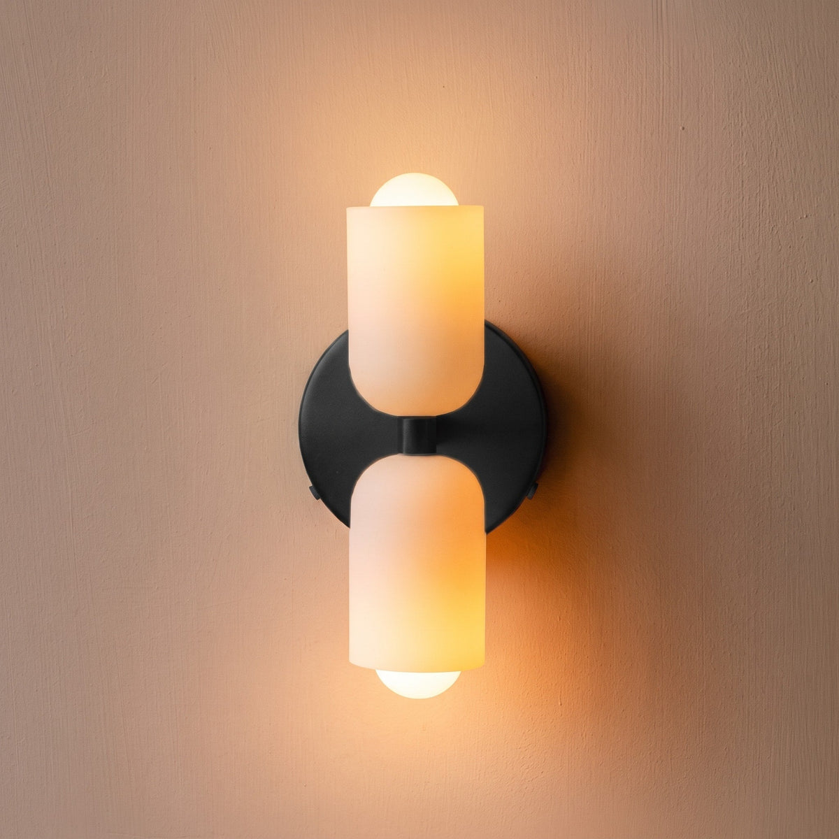 Double Head Wall Lights with Brass Frame and Glass Shades - Wall Light Fixtures - Black - Seravelle Home