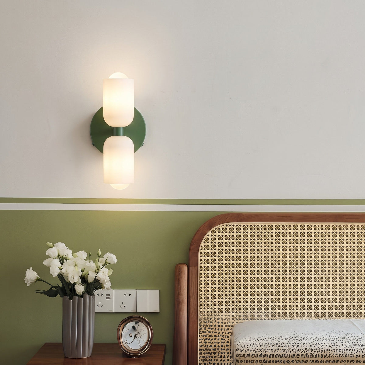 Double Head Wall Lights with Brass Frame and Glass Shades - Wall Light Fixtures - Green - Seravelle Home