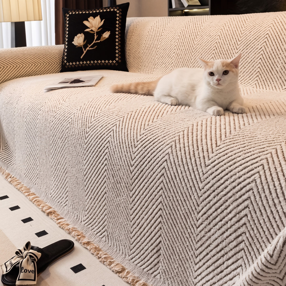 Herringbone Sofa Throw Cover for Couch and Armchair Protection