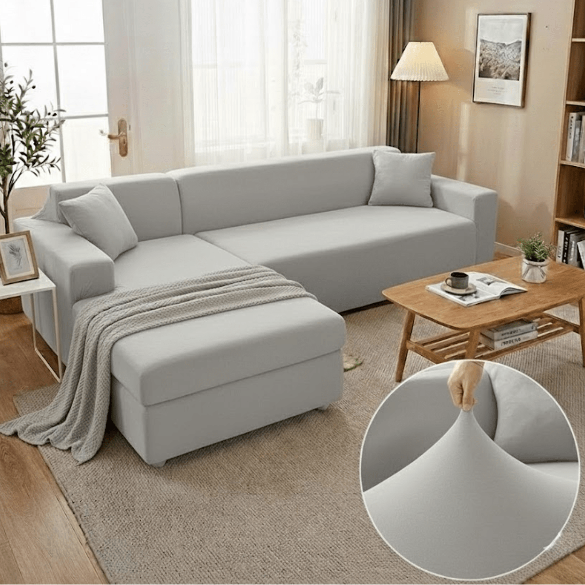 Elastic Sofa Cover for L - Shaped Sofas - Sofa Cover - Light Grey - Seravelle Home