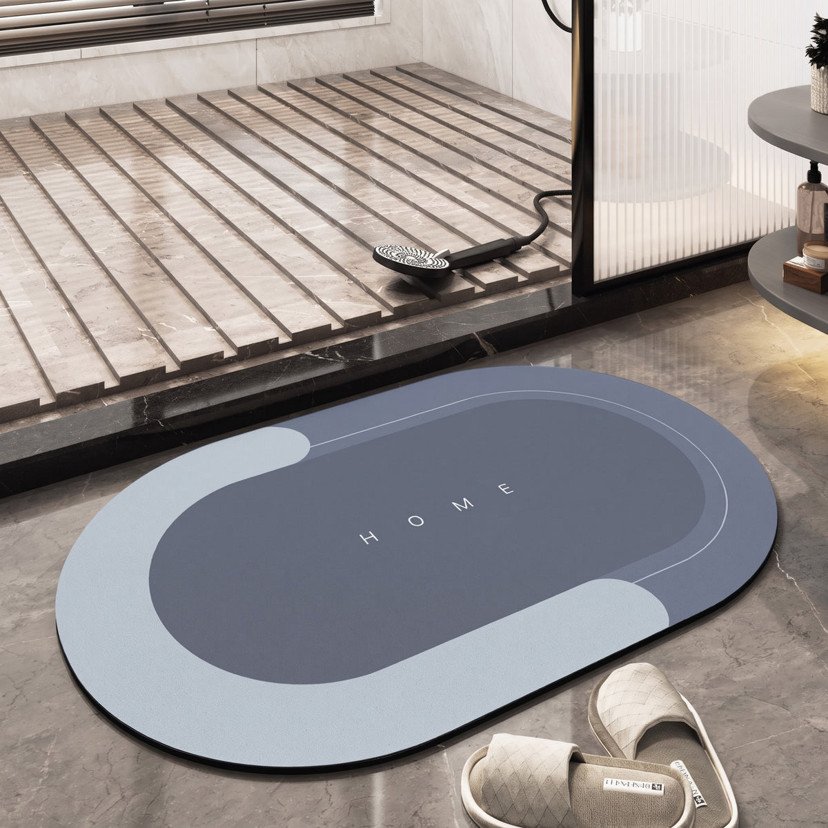 Oval Quick-Dry Bath Mat for Bathroom and Kitchen Entryways