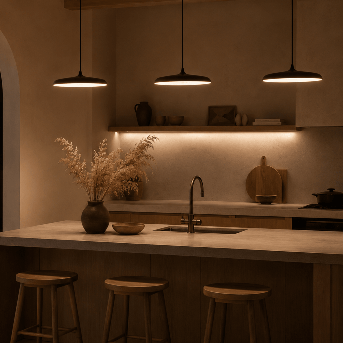 Flat Disc LED Pendant Light with Wide Metal Shade - Pendant Light Fixtures - Black - Seravelle Home