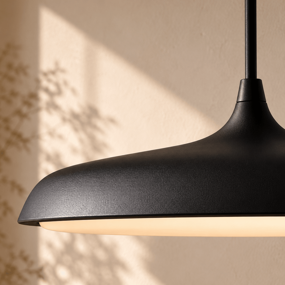 Flat Disc LED Pendant Light with Wide Metal Shade - Pendant Light Fixtures - Black - Seravelle Home