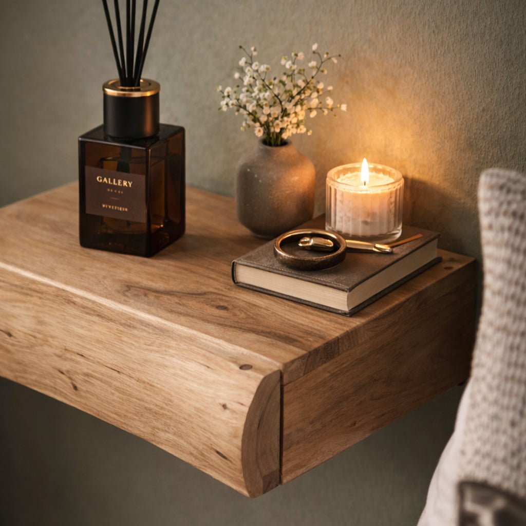 Floating Wall Shelf with Live Edge Wood Design
