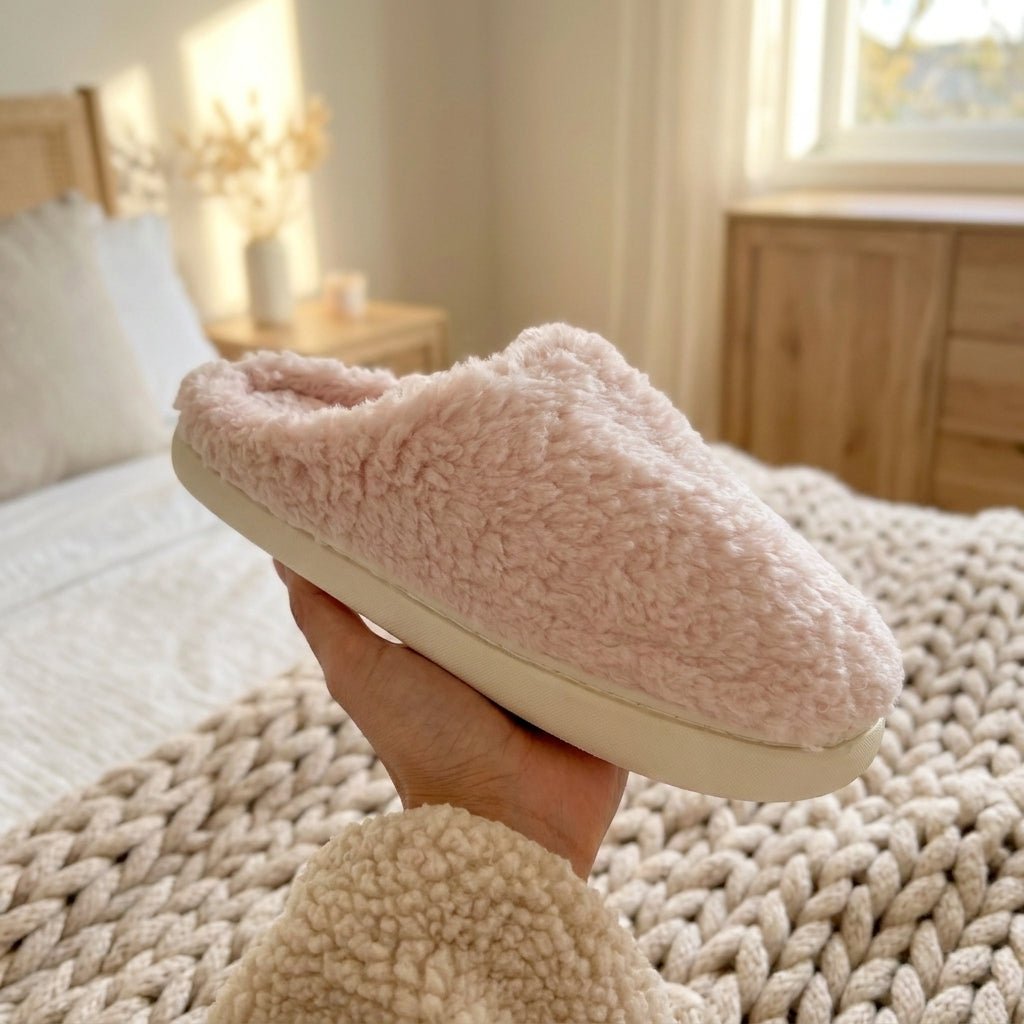 Fluffy Sherpa Slip-On House Slippers with Soft Inner Cushioning - Slippers - White - Seravelle Home