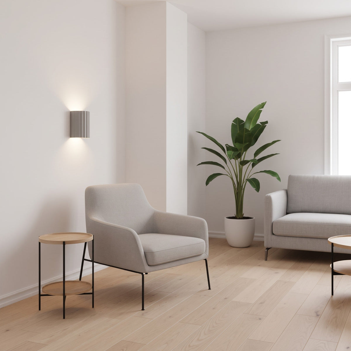 Fluted Wall Light with Ribbed Cylinder Shade Design - Wall Light Fixtures - White - Seravelle Home
