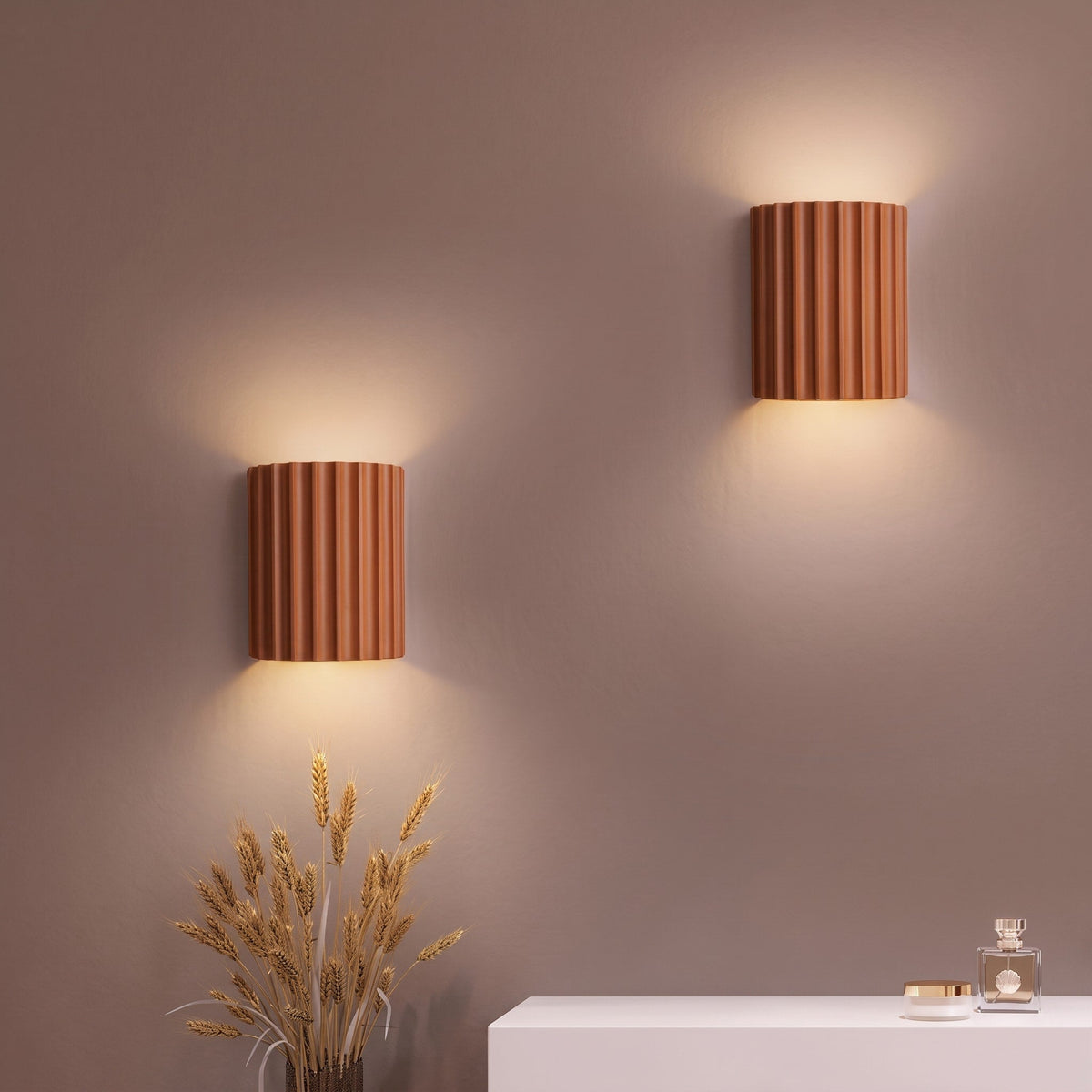 Fluted Wall Light with Ribbed Cylinder Shade Design - Wall Light Fixtures - Orange - Seravelle Home