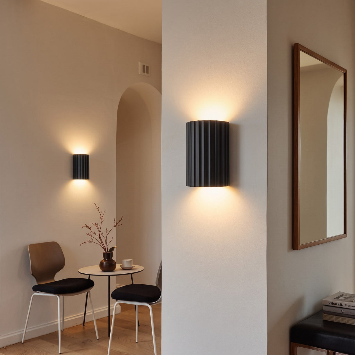 Fluted Wall Light with Ribbed Cylinder Shade Design - Wall Light Fixtures - Black - Seravelle Home