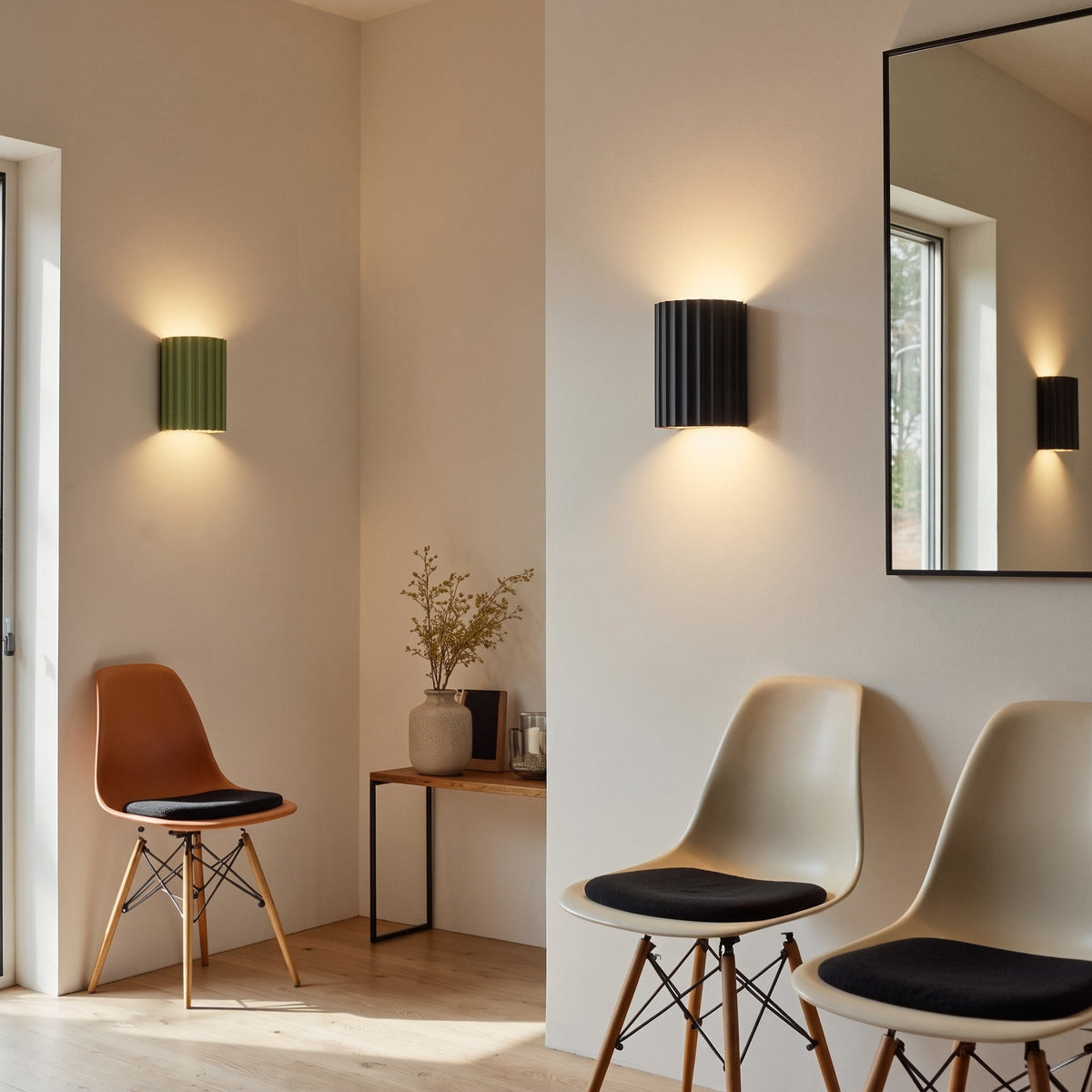 Fluted Wall Light with Ribbed Cylinder Shade Design - Wall Light Fixtures - Black - Seravelle Home