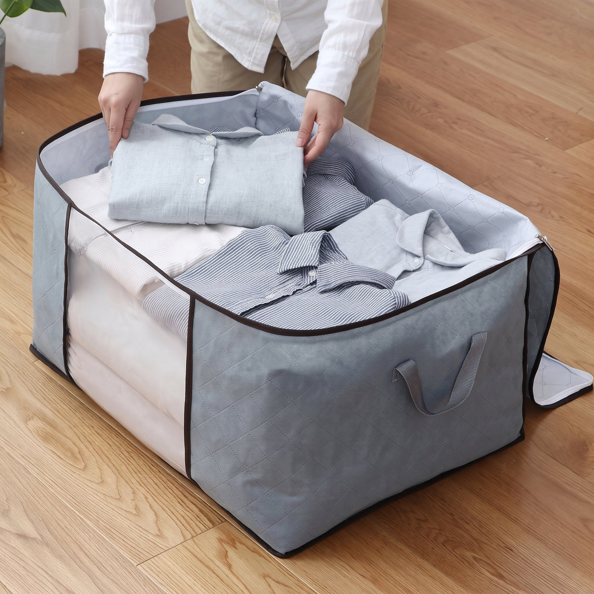 Foldable Storage Bag with Clear Window and Handles - Household Storage Bags - 3 boxes - Seravelle Home