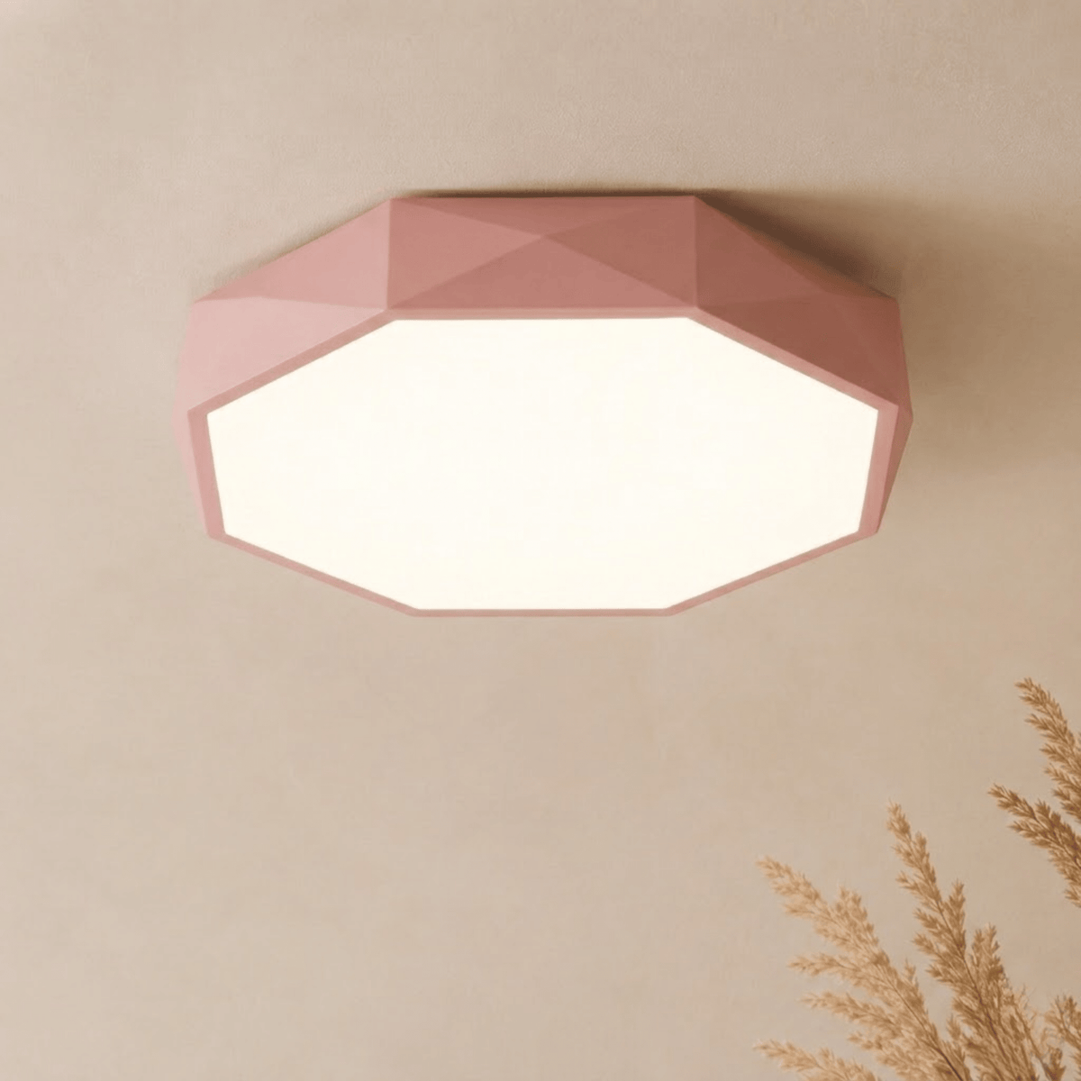Geometric Faceted LED Ceiling Light Flush Mount Fixture - Ceiling Light Fixtures - Pink - Seravelle Home