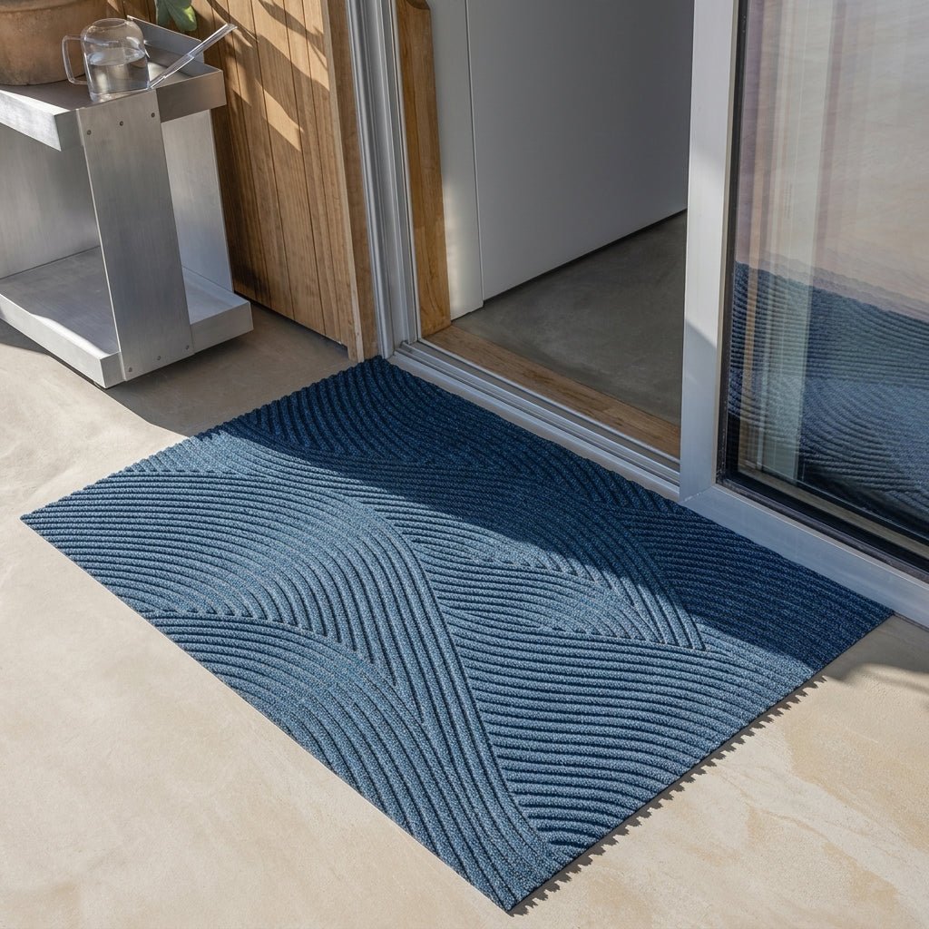 Geometric Striped Structured Entrance Mat - Entrance Mat - Blue - Seravelle Home