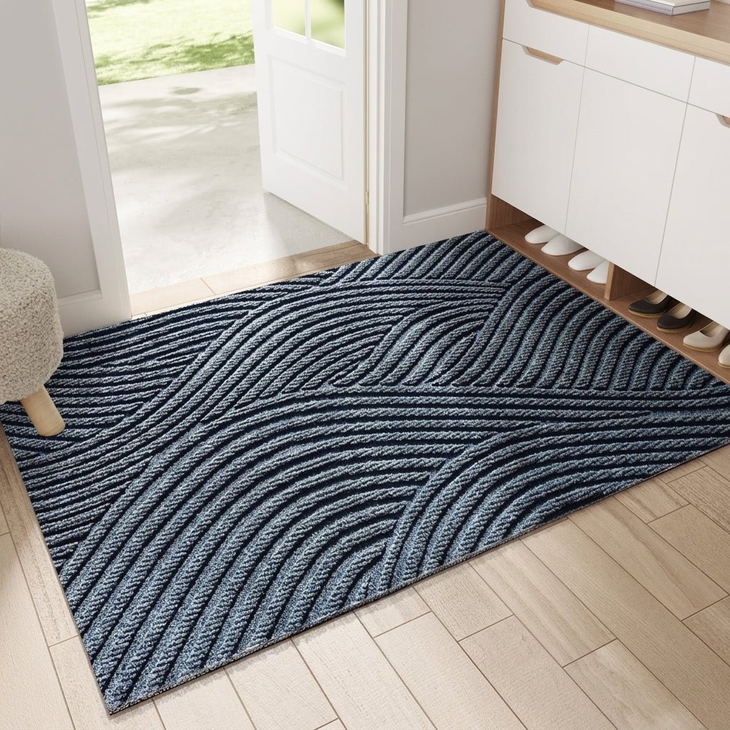 Geometric Striped Structured Entrance Mat - Entrance Mat - Blue - Seravelle Home