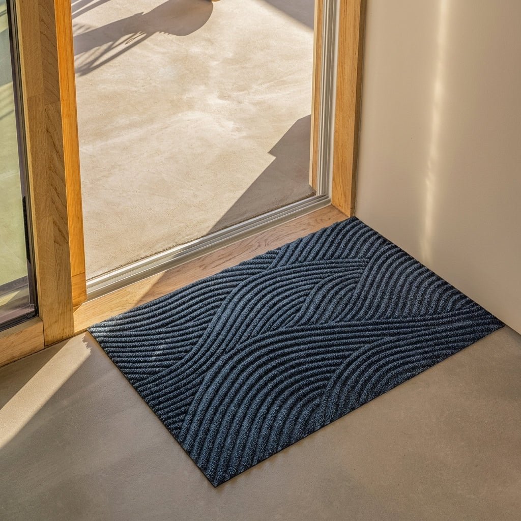 Geometric Striped Structured Entrance Mat - Entrance Mat - Blue - Seravelle Home