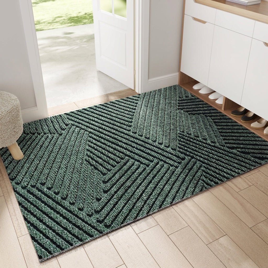 Geometric Striped Structured Entrance Mat - Entrance Mat - Green - Seravelle Home