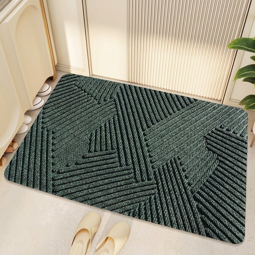 Geometric Striped Structured Entrance Mat - Entrance Mat - Green - Seravelle Home