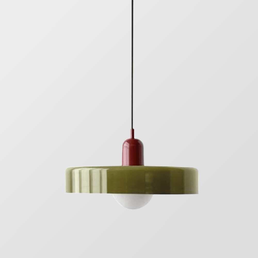 Glass Disc Pendant Light with Dome Shade - Dark Green - Seravelle Home
