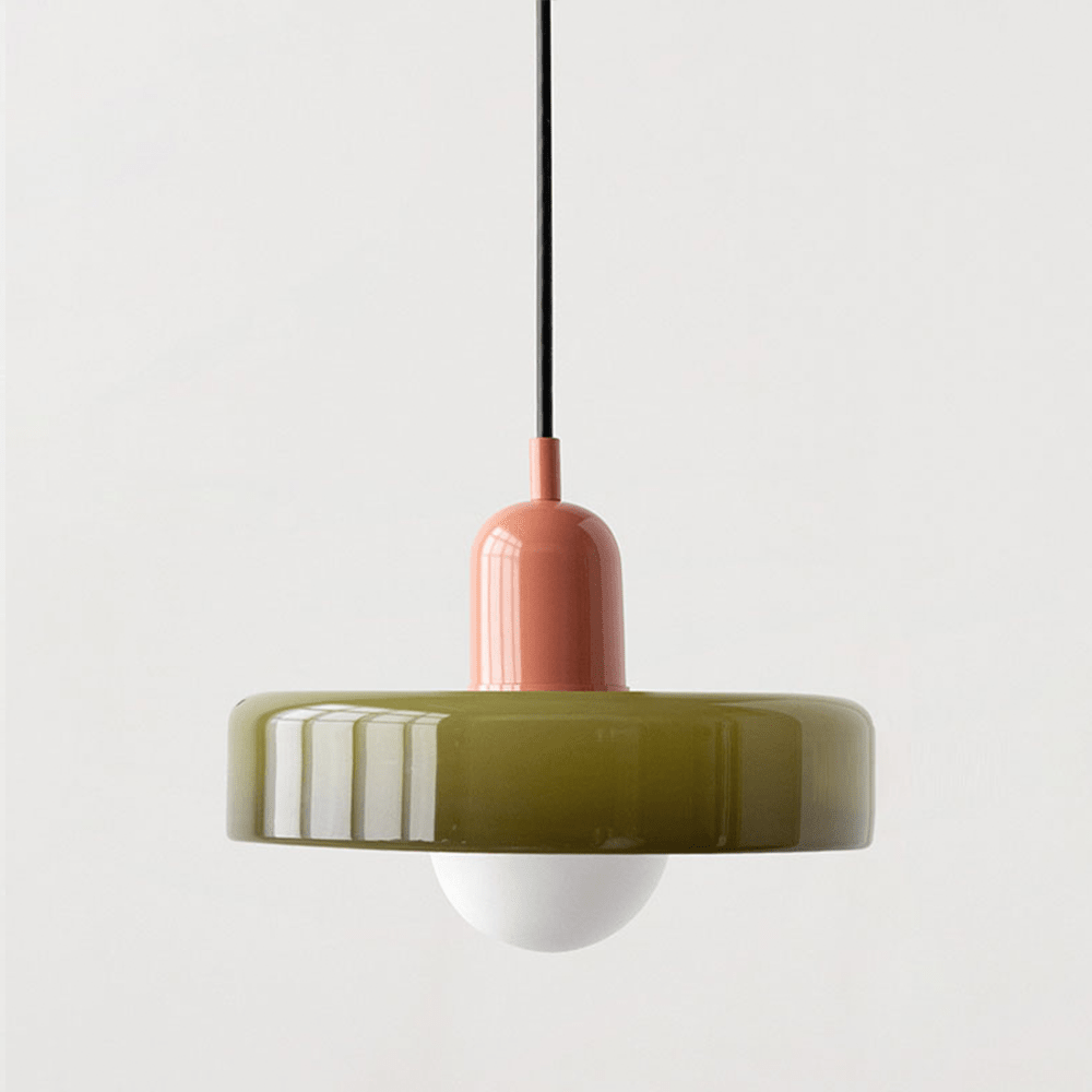 Glass Disc Pendant Light with Dome Shade - Dark Green - Seravelle Home