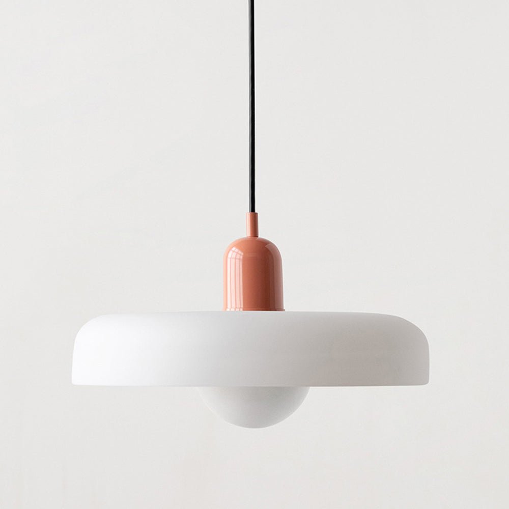 Glass Disc Pendant Light with Dome Shade - White - Seravelle Home