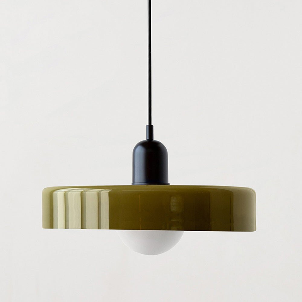 Glass Disc Pendant Light with Dome Shade - Dark Green - Seravelle Home