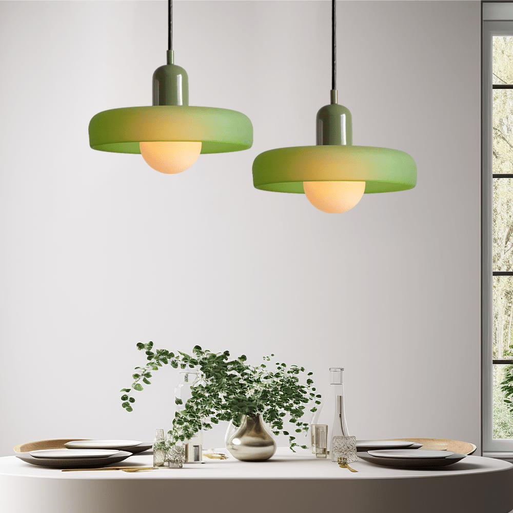 Glass Disc Pendant Light with Dome Shade - Orange - Seravelle Home