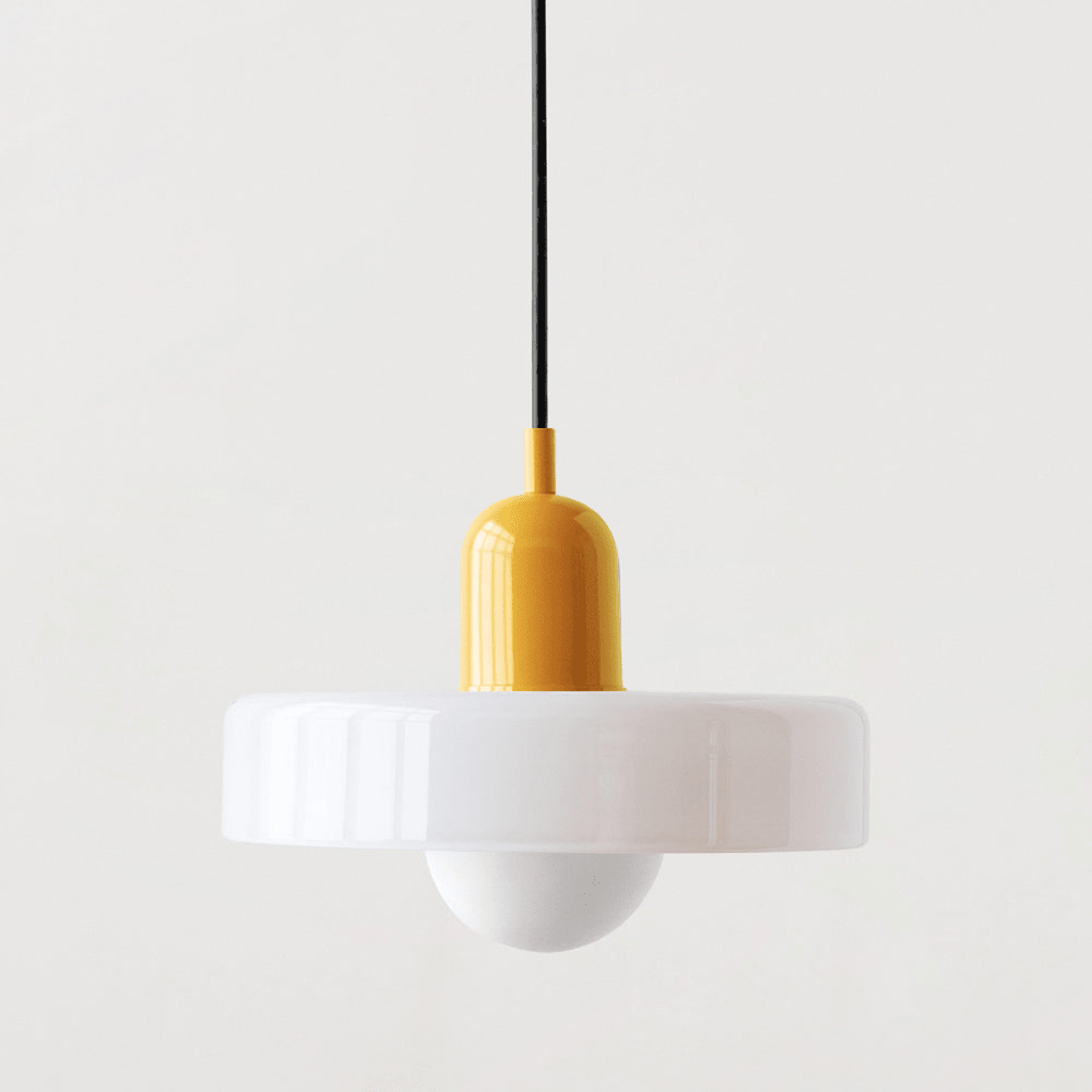 Glass Disc Pendant Light with Dome Shade - White - Seravelle Home
