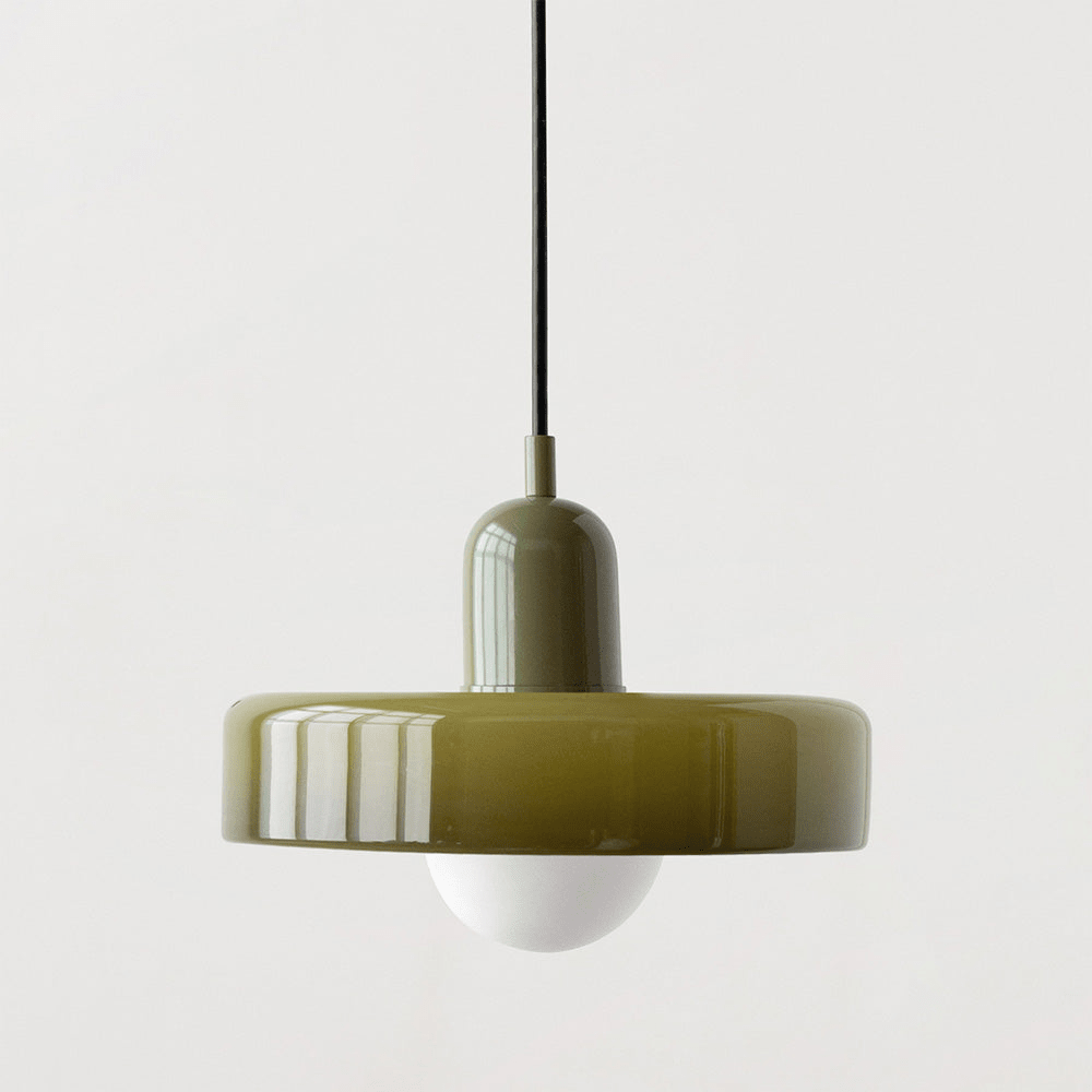 Glass Disc Pendant Light with Dome Shade - Dark Green - Seravelle Home