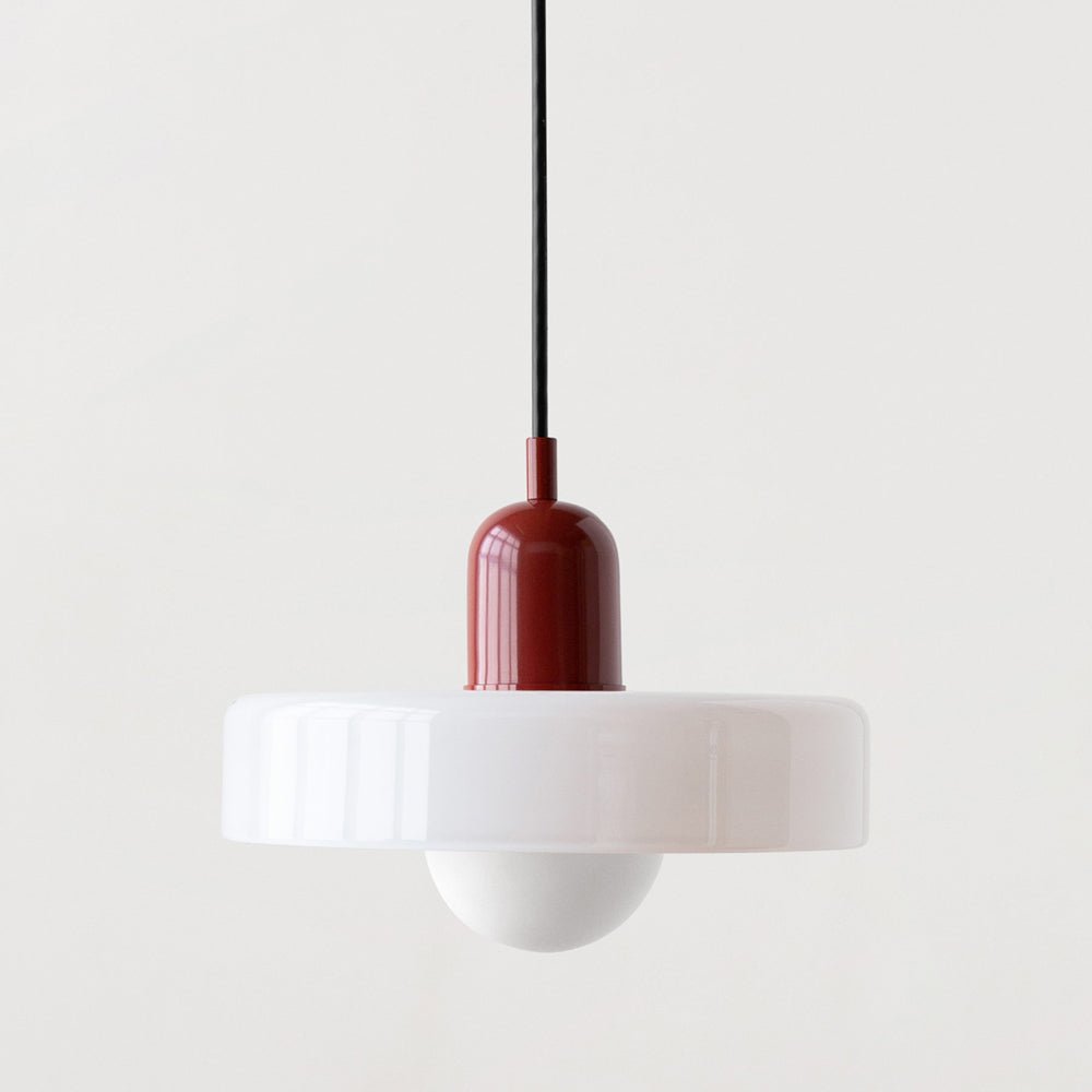 Glass Disc Pendant Light with Dome Shade - White - Seravelle Home