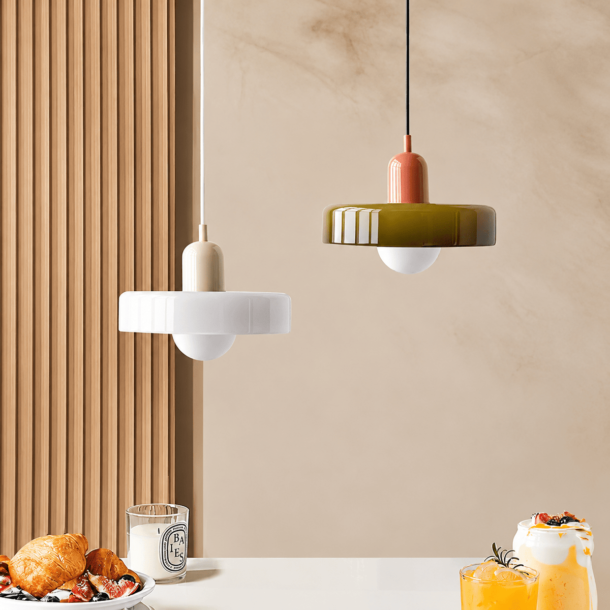 Glass Disc Pendant Light with Dome Shade - Orange - Seravelle Home