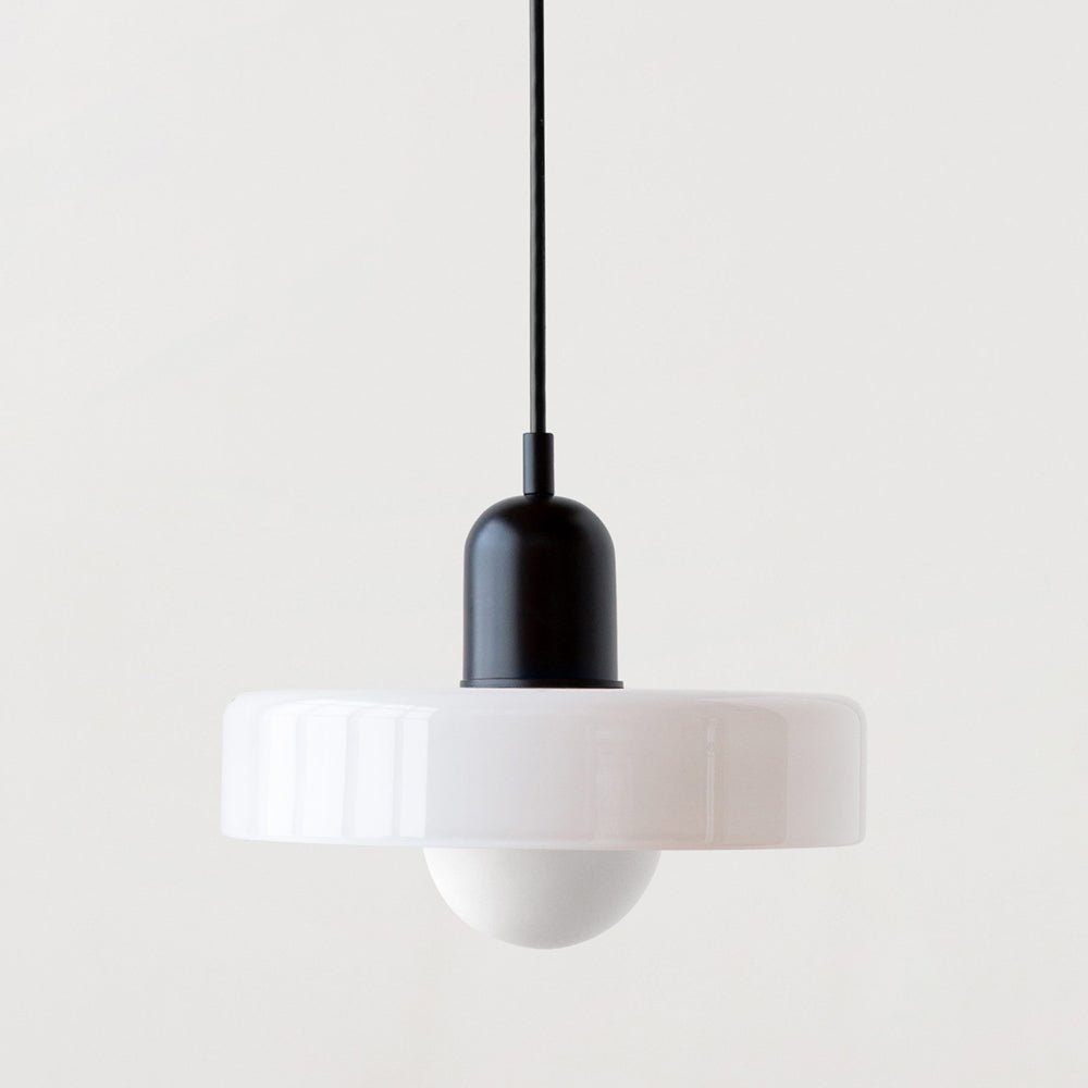 Glass Disc Pendant Light with Dome Shade - White - Seravelle Home