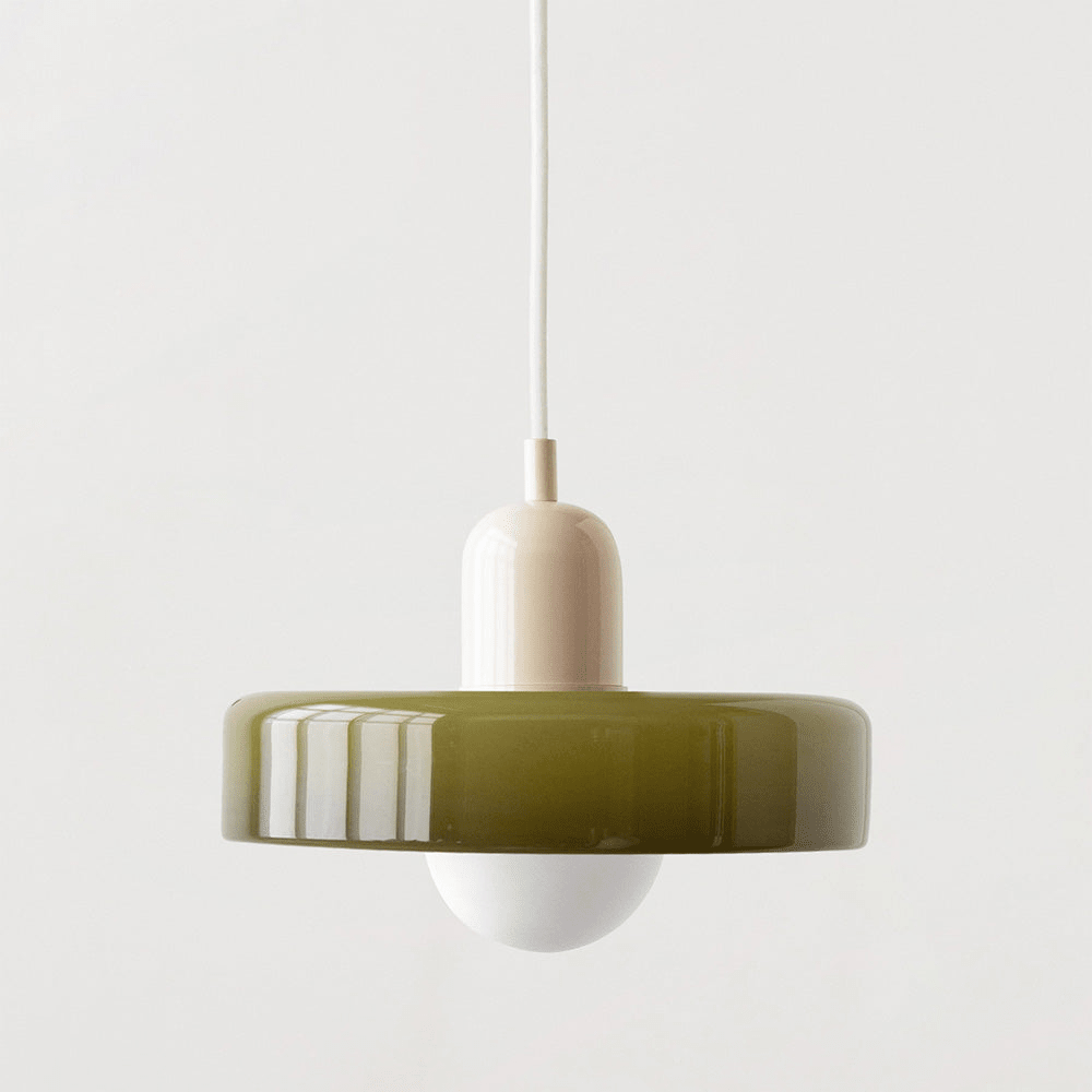 Glass Disc Pendant Light with Dome Shade - Dark Green - Seravelle Home