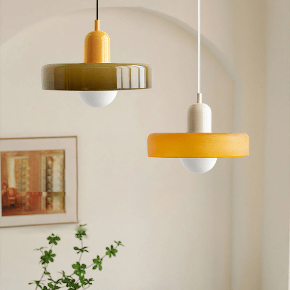 Glass Disc Pendant Light with Dome Shade - Orange - Seravelle Home