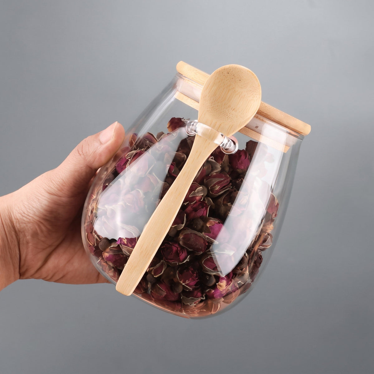 Glass Storage Jar with Bamboo Lid and Spoon - Food Storage Containers - Small - Seravelle Home