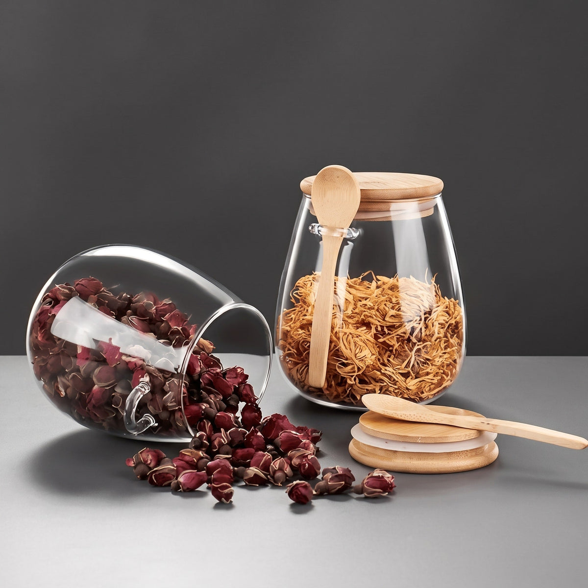 Glass Storage Jar with Bamboo Lid and Spoon - Food Storage Containers - Small - Seravelle Home