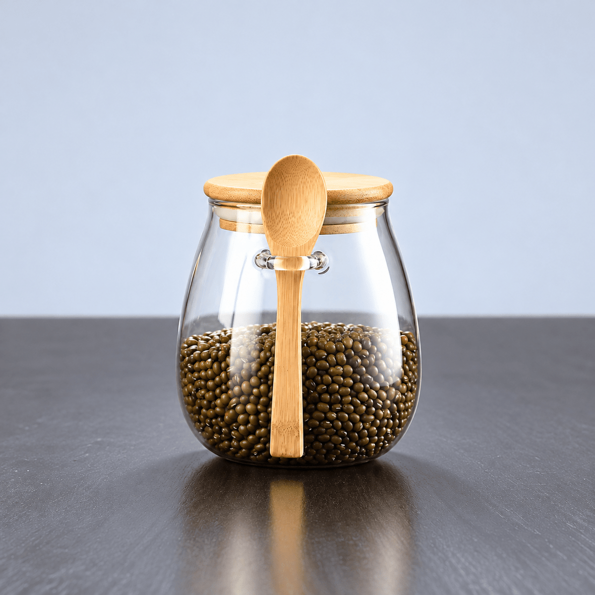 Glass Storage Jar with Bamboo Lid and Spoon - Food Storage Containers - Medium - Seravelle Home