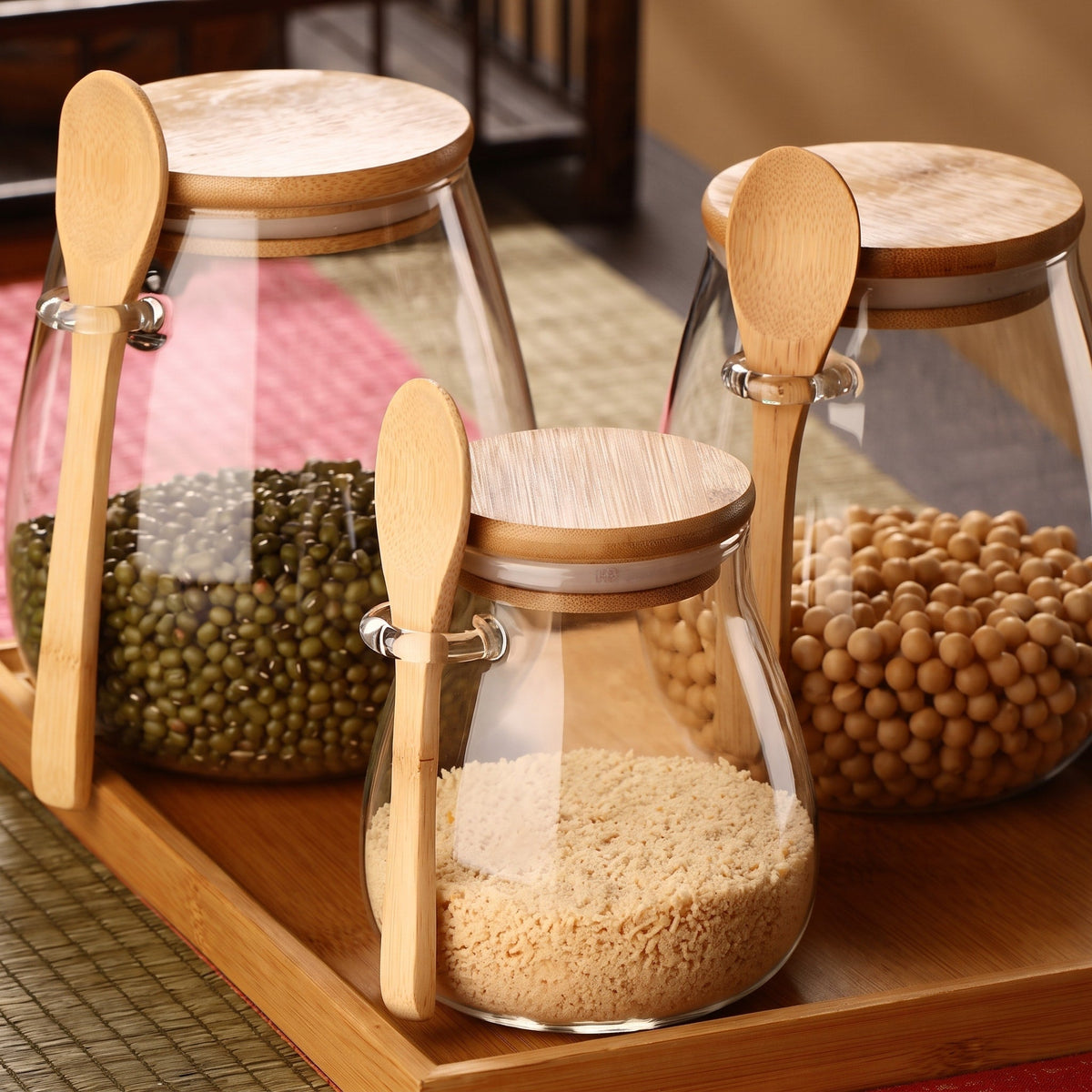 Glass Storage Jar with Bamboo Lid and Spoon - Food Storage Containers - Small - Seravelle Home