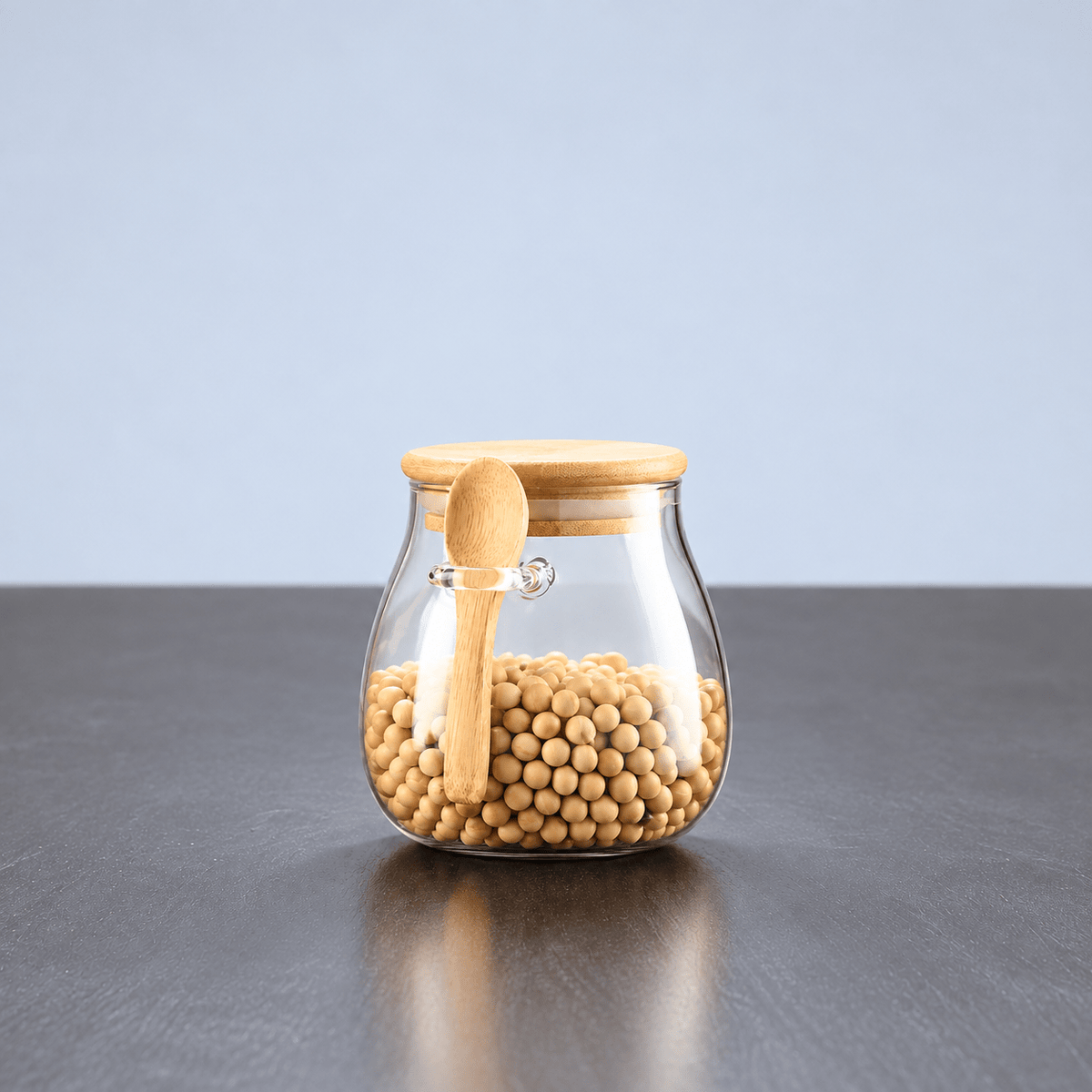 Glass Storage Jar with Bamboo Lid and Spoon - Food Storage Containers - Small - Seravelle Home