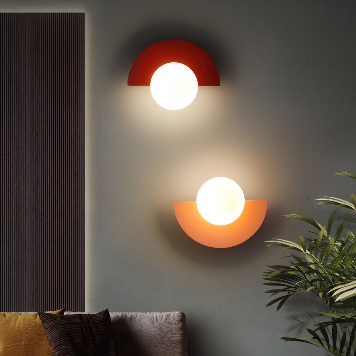 Half Moon Wall Sconce with Round Glass Globe Shade - Wall Light Fixtures - Red - Seravelle Home