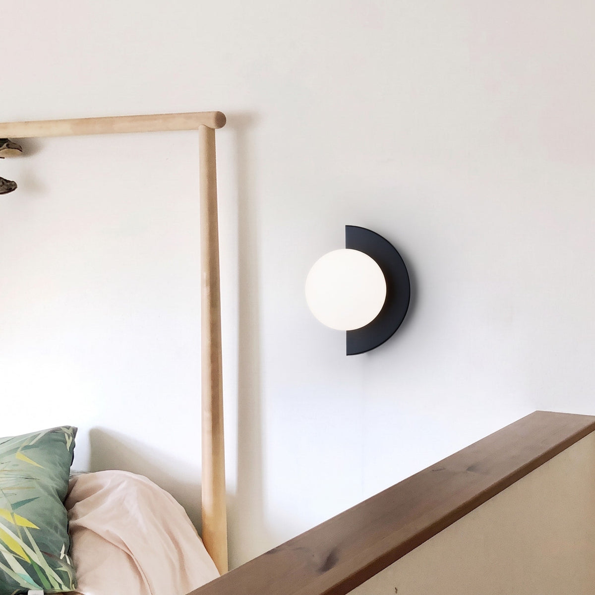 Half Moon Wall Sconce with Round Glass Globe Shade - Wall Light Fixtures - Black - Seravelle Home