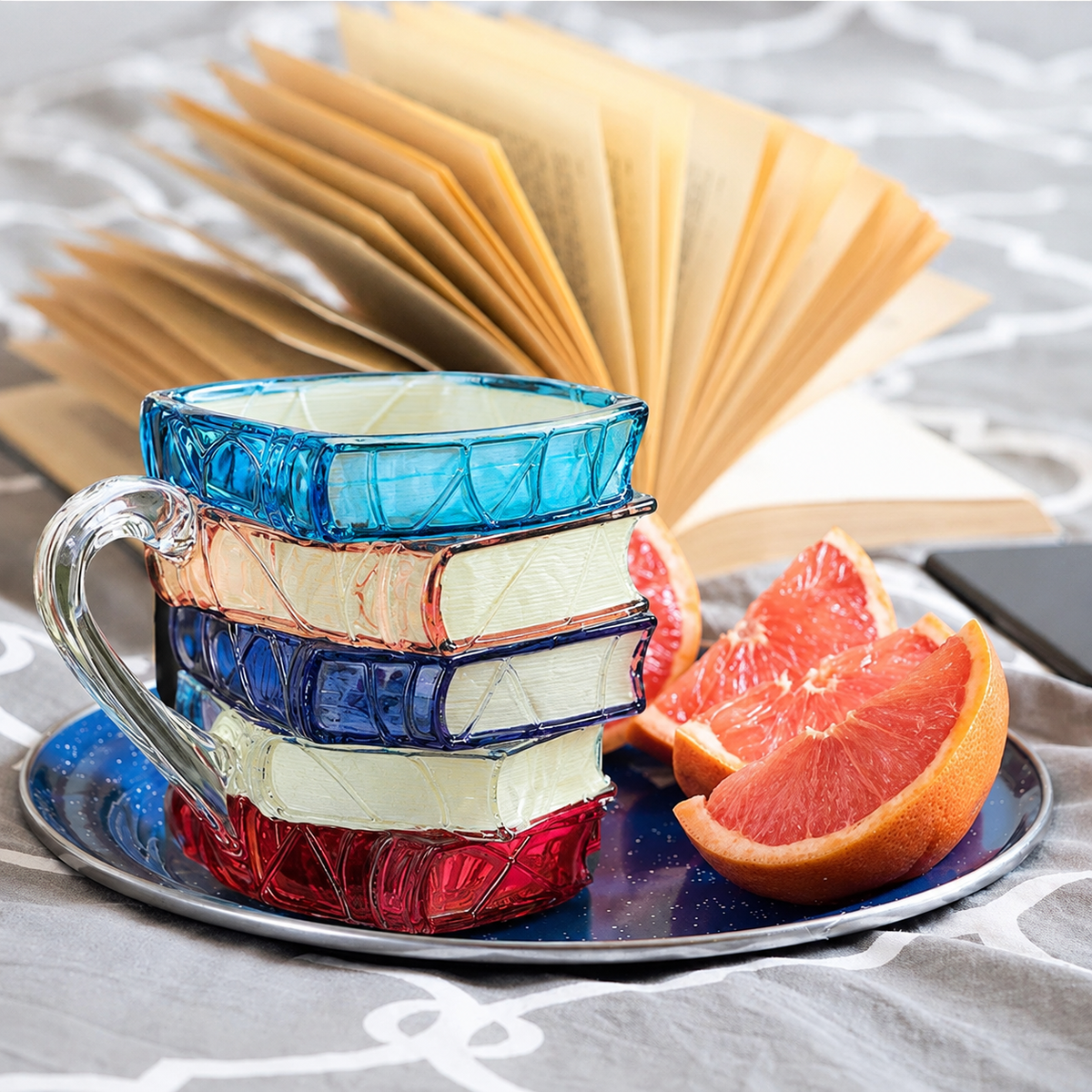 Handmade 3D Reading Mugs Made of Glass with Book Motif - Mugs - Seravelle Home