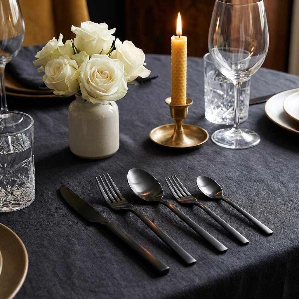 Minimalist Stainless Steel Cutlery Set 30-Piece - Kitchen Utensils - Black - Seravelle Home