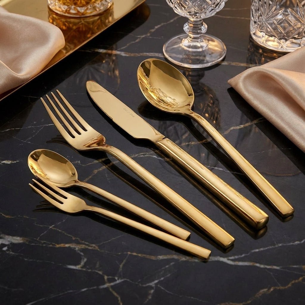 Minimalist Stainless Steel Cutlery Set 30-Piece - Kitchen Utensils - Gold - Seravelle Home