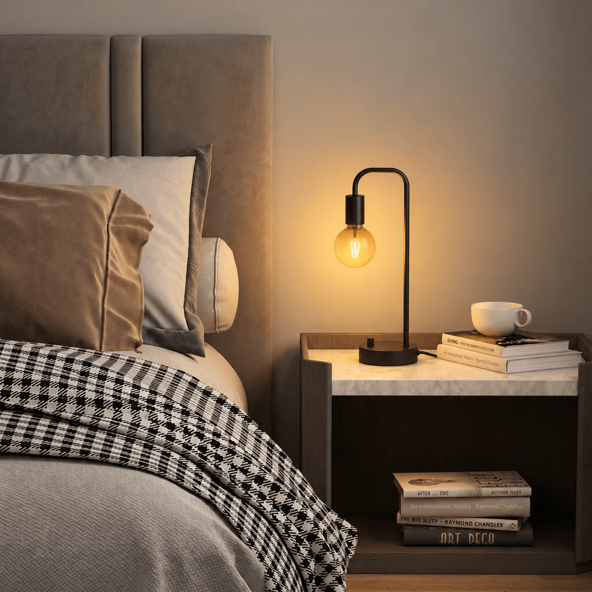 Minimalist Table Lamp with Curved Metal Arm - Table Lamps - Seravelle Home