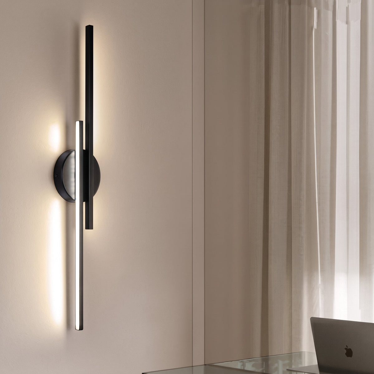 Modern Linear Wall Sconce with Dual Beam Metal Design - Wall Light Fixtures - Black - Seravelle Home