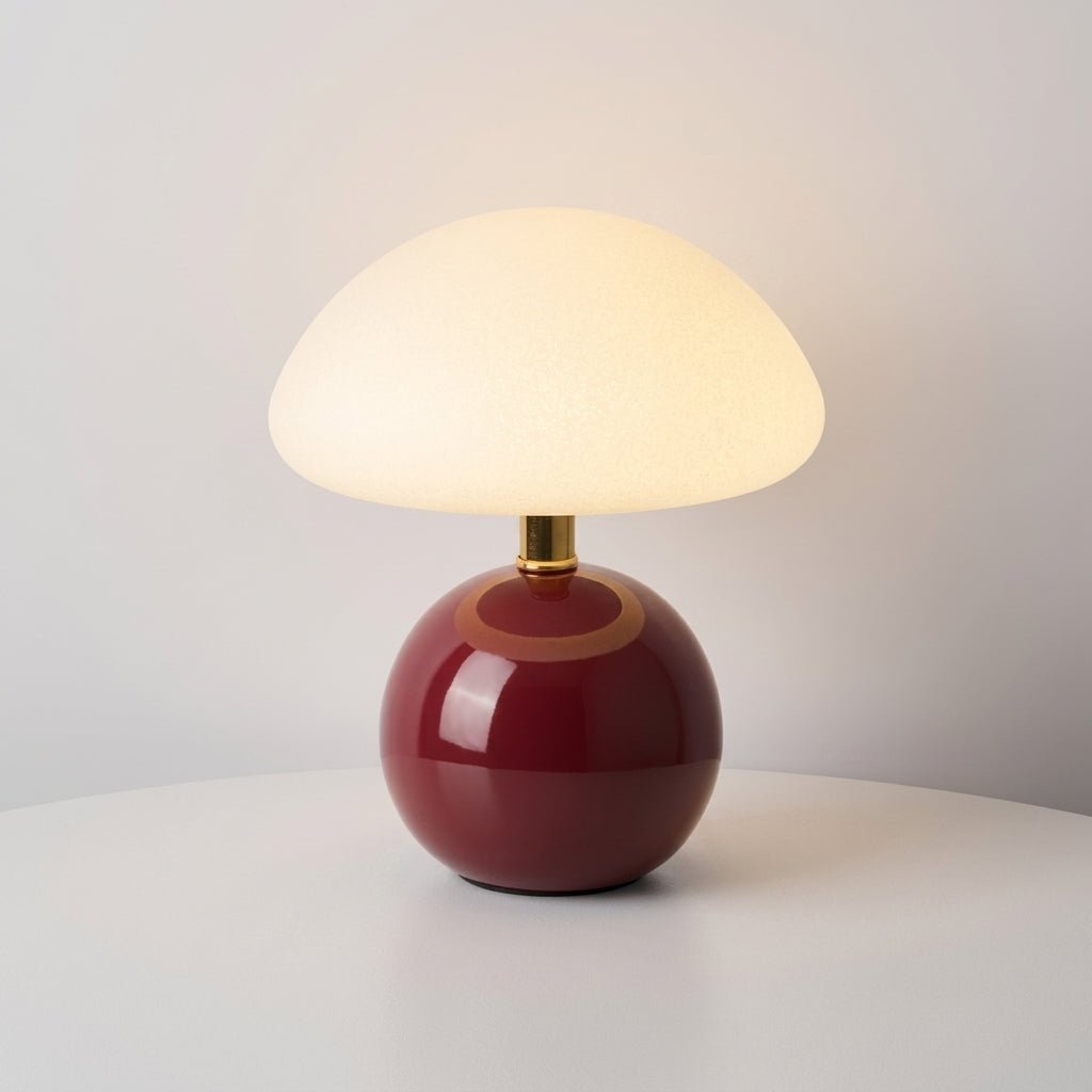 Mushroom Table Lamp with Dome Shade and Round Ball Base - Table lamps - Burgundy - Seravelle Home